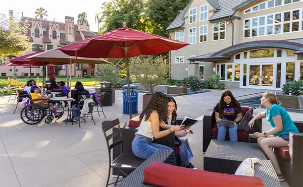 A group of students studying outside on Doheny Campus