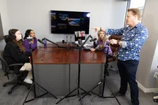 podcast recording with faculty