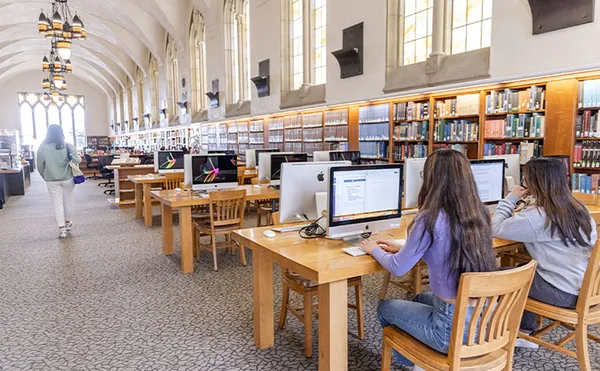 Library Students sitting at a computer desk
