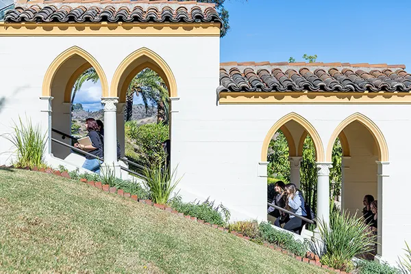 Students walking up chalon stairs