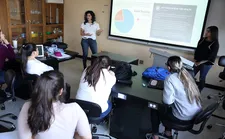 student presenting research findings