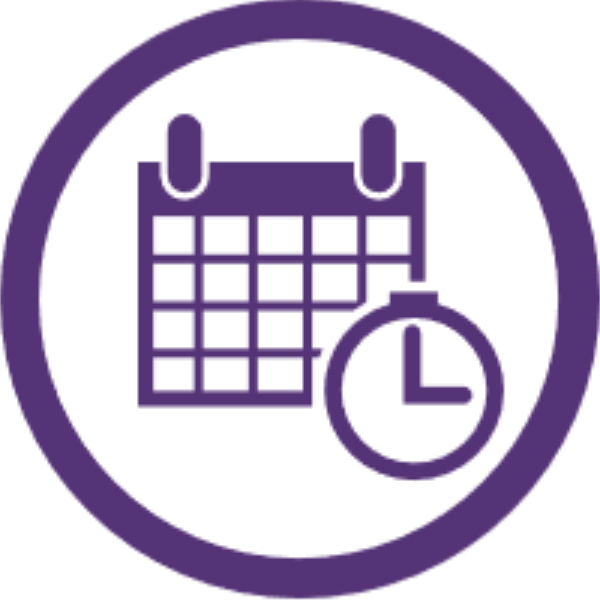 An icon with a purple calendar inside a circle.