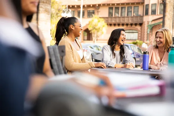 students laughing outside