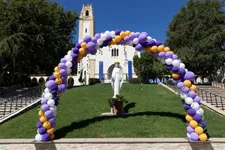 mary chapel with a balloon arch